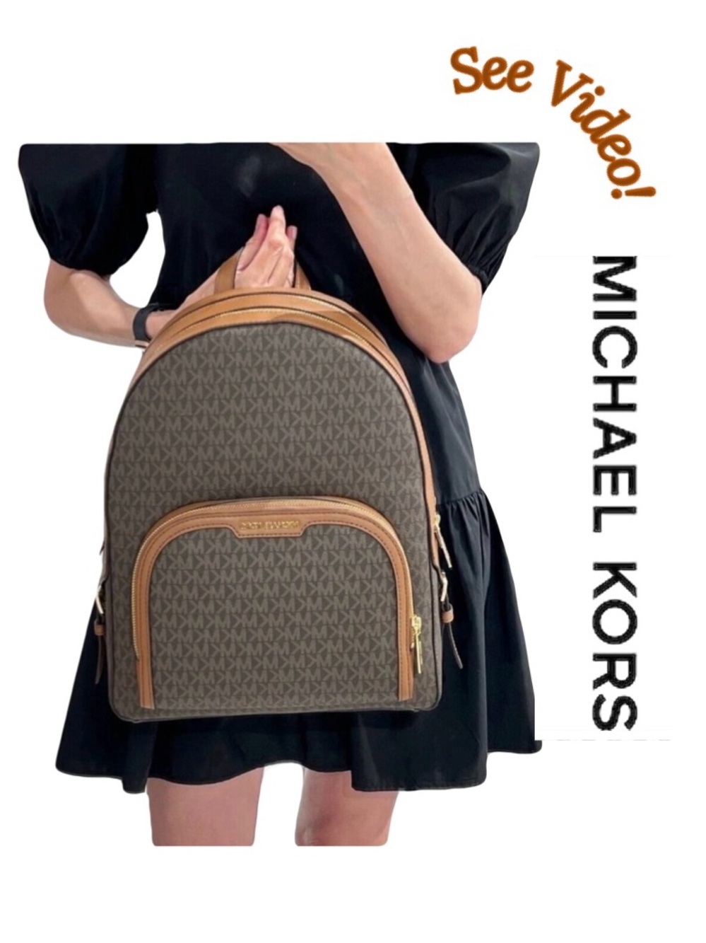 🍁 Michael Kors Jaycee Large Signature In Cognac-Trimmed Canvas MSRP $558 🍂